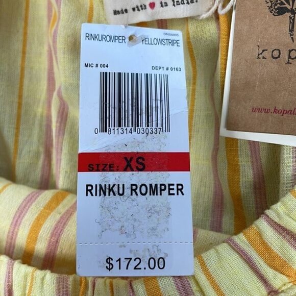 NWT Kopal Rinku Sleeveless Ruffle Romper Yellow Stripe Boho Summer Sz XS - Picture 12 of 12